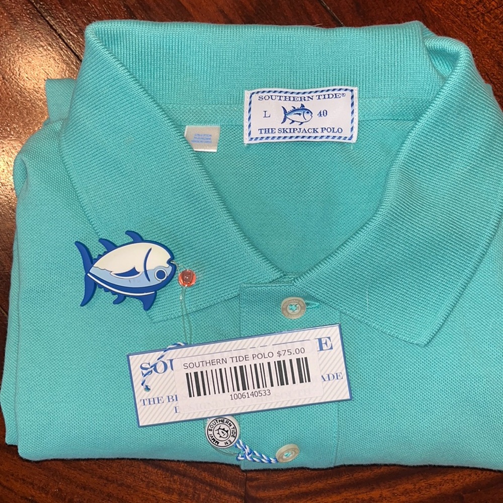 Southern tide men’s polo. New with tags. Haint blue color.